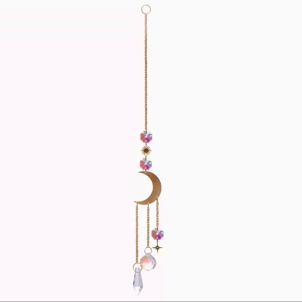 AURORA BOREALIS CRYSTAL MOON STAR GOLD WIND CHIME SUN CATCHER RAINBOW SHINE NWT - Picture 8 of 8